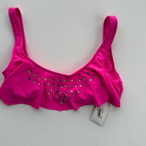 Women's The Bikini Lab Pink Embellished Ruffle Bikini Top S